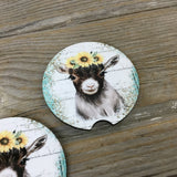 Rustic Sunflower Teal Goat Car Coasters