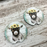 Rustic Sunflower Teal Goat Car Coasters