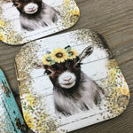 Rustic Sunflower Goat Coasters, Set of 4