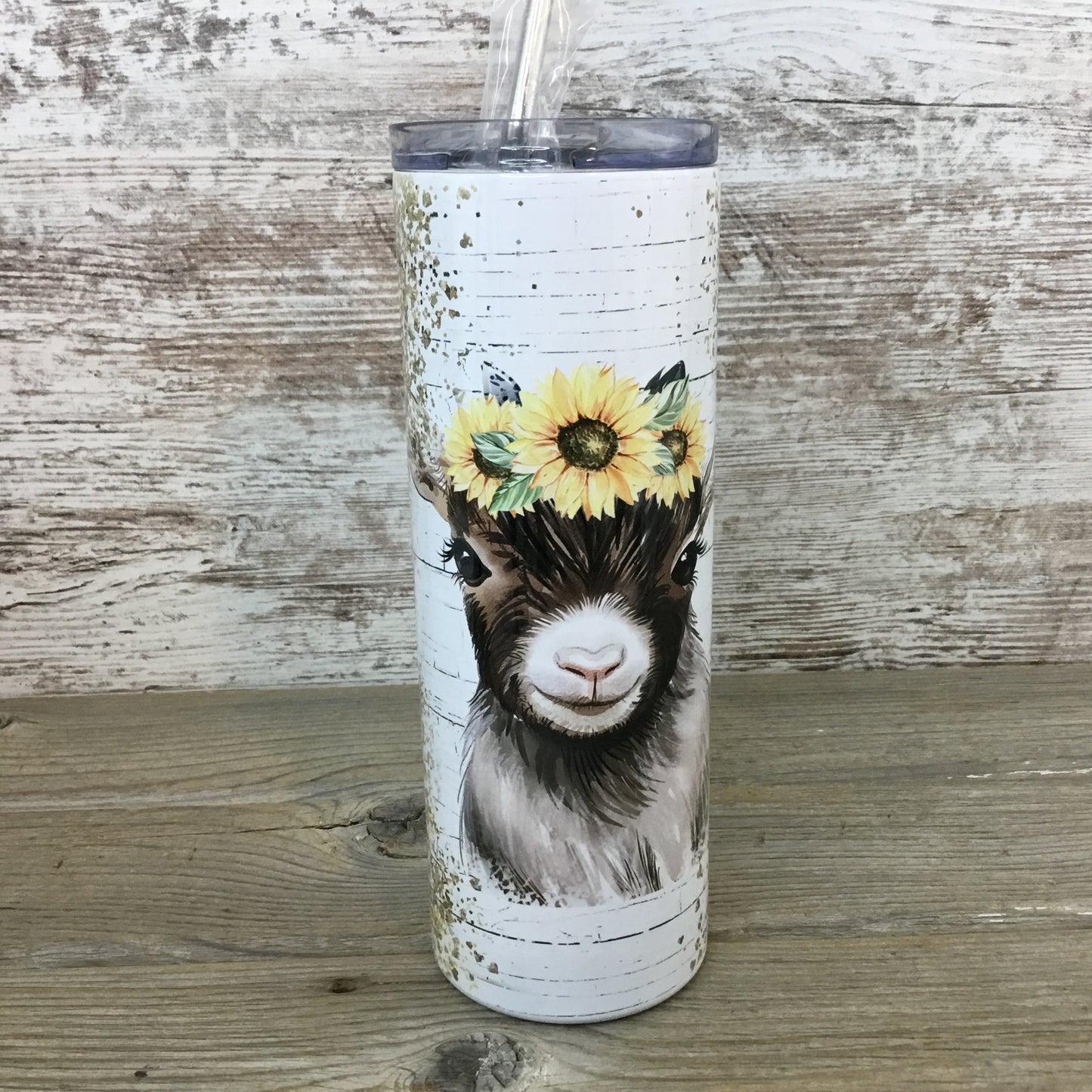 Rustic Sunflower Goat 20 oz Skinny Tumbler with Straw & Lid