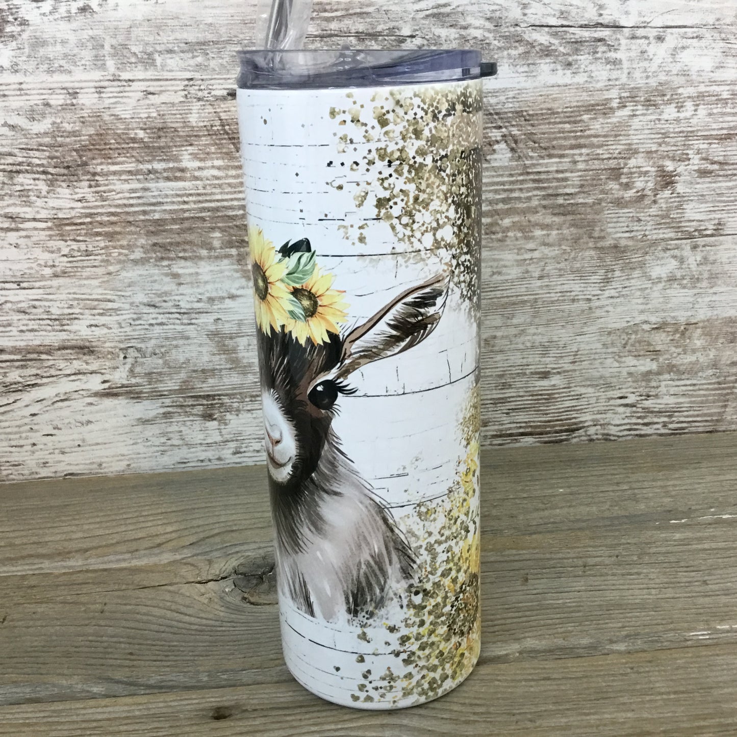 Rustic Sunflower Goat 20 oz Skinny Tumbler with Straw & Lid