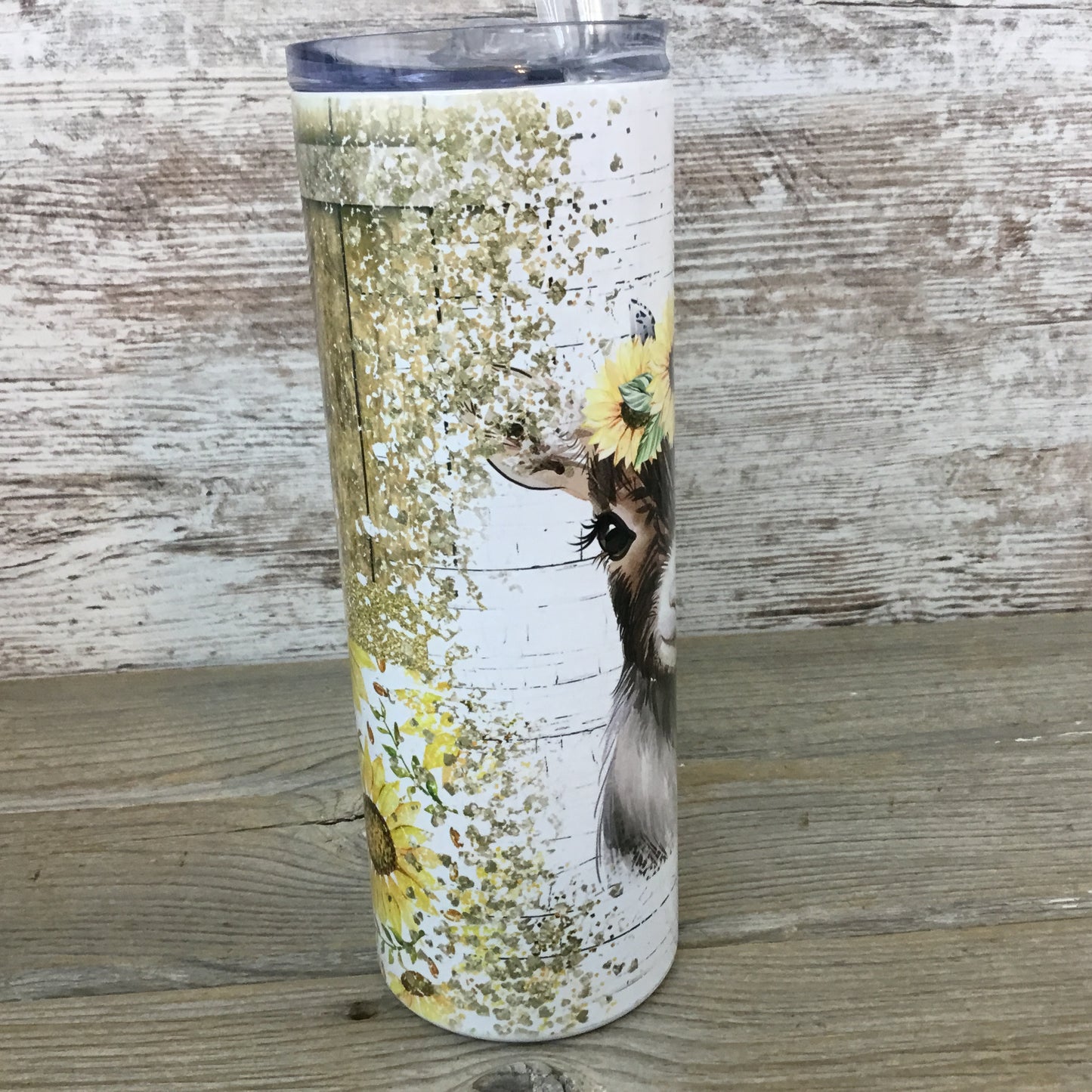 Rustic Sunflower Goat 20 oz Skinny Tumbler with Straw & Lid