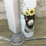 Rustic Sunflower Goat 20 oz Skinny Tumbler with Straw & Lid