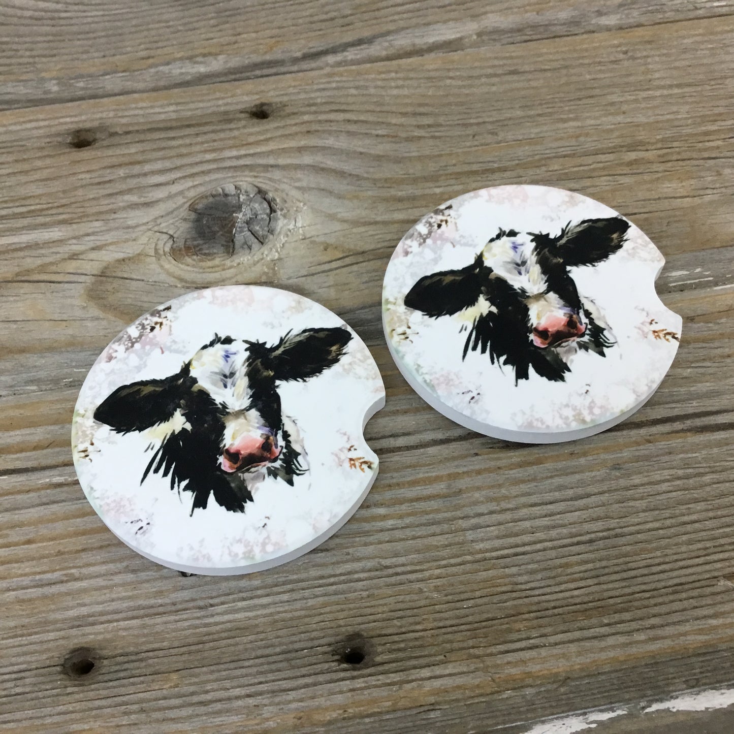 Floral Holstein Calf Cow Car Coasters, Set of 2 Car Coasters