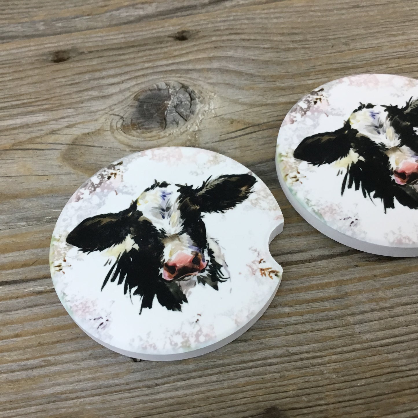 Floral Holstein Calf Cow Car Coasters, Set of 2 Car Coasters