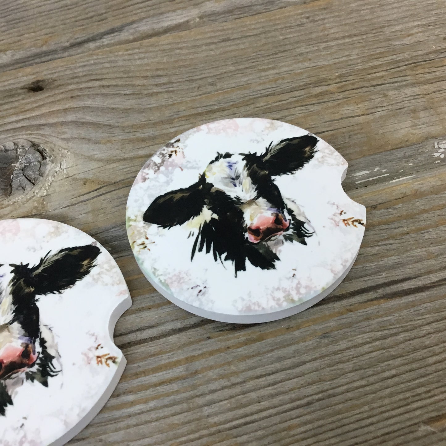 Floral Holstein Calf Cow Car Coasters, Set of 2 Car Coasters