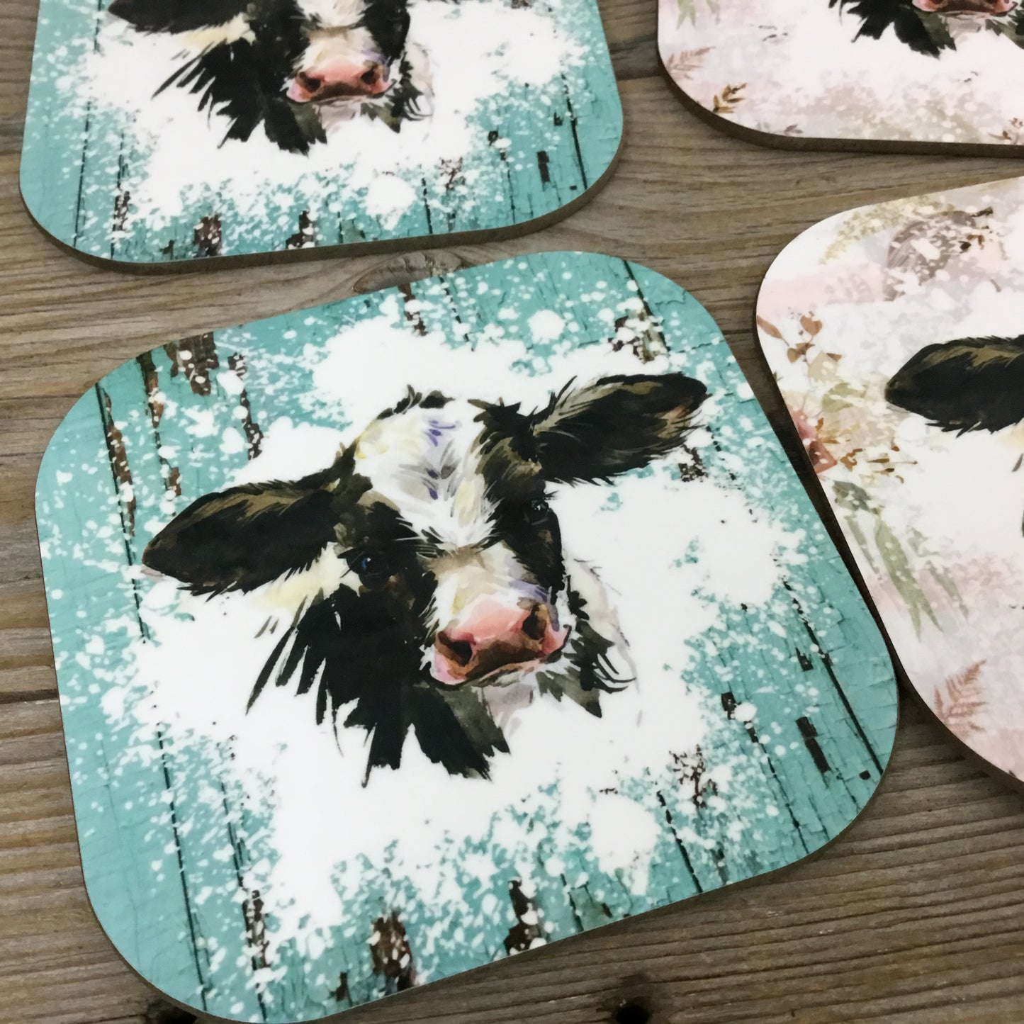 Holstein Calf Cow Coasters, Set of 4 Coasters, Hardboard Coasters