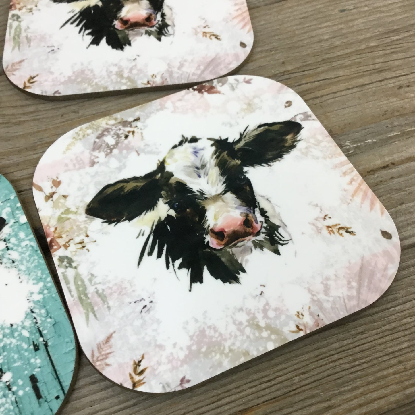 Holstein Calf Cow Coasters, Set of 4 Coasters, Hardboard Coasters