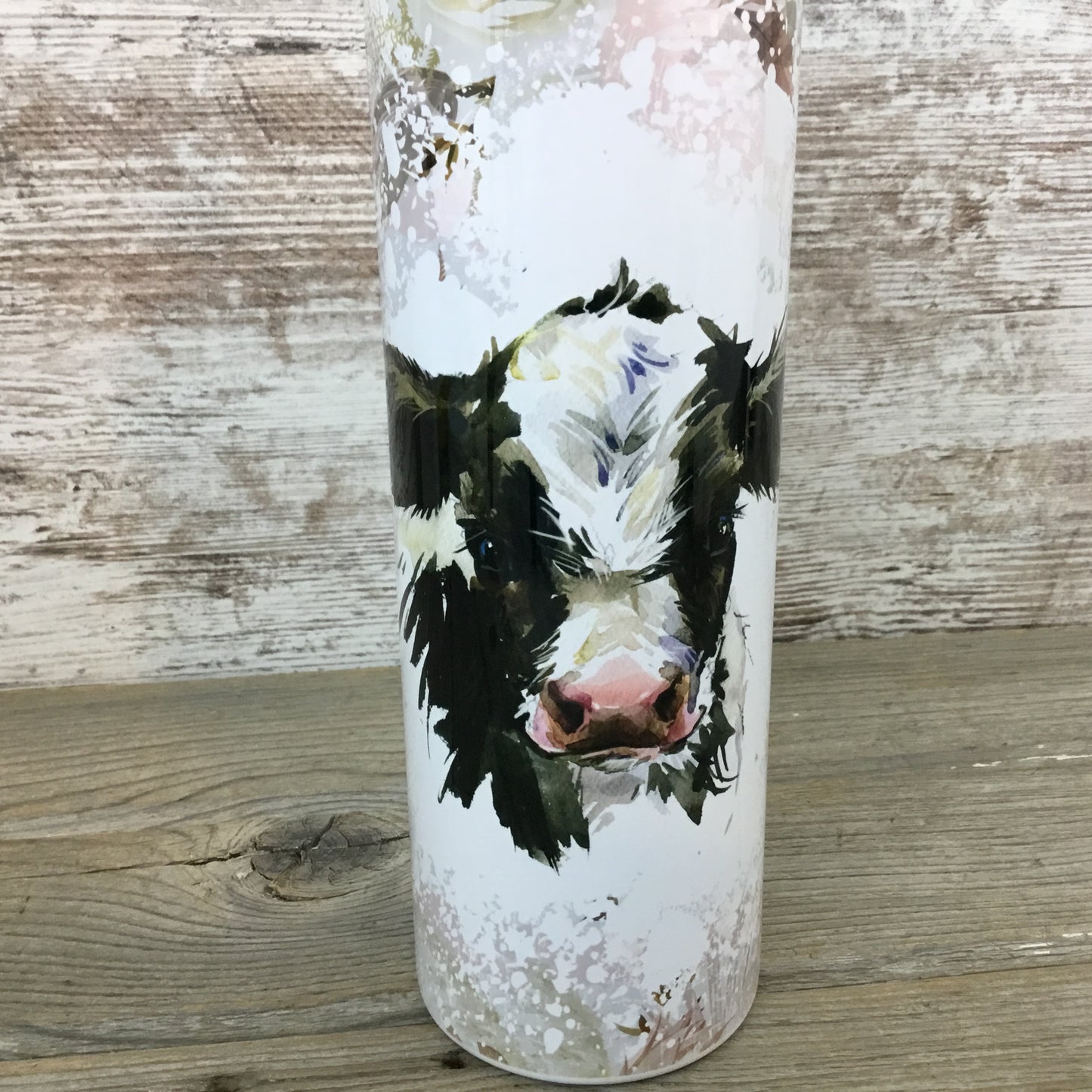 Floral Holstein Calf Cow 20 oz Skinny Tumbler with Straw & Lid