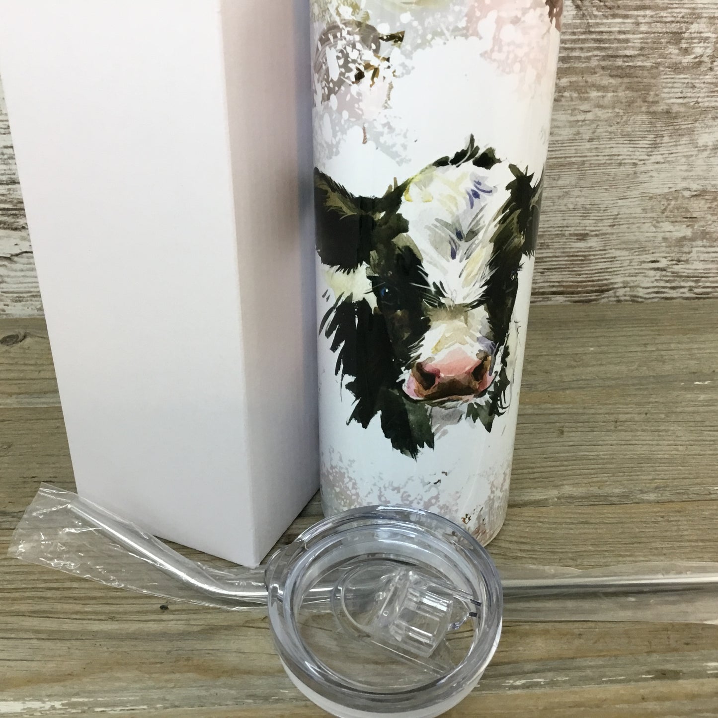 Floral Holstein Calf Cow 20 oz Skinny Tumbler with Straw & Lid