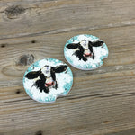 Blue Rustic Wood Holstein Calf Cow Car Coasters