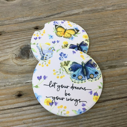 Let Your Dreams Be Your Wings Butterfly Car Coasters Set of 2