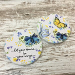 Let Your Dreams Be Your Wings Butterfly Car Coasters Set of 2