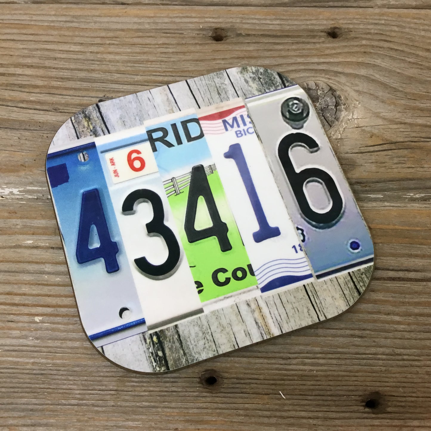 Zip Code License Plate Coasters, Set of 4 Hardboard Coasters