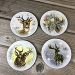 Winter Deer Buck Round Coasters Set of 4