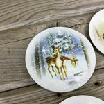 Winter Deer Doe Round Coasters Set of 4