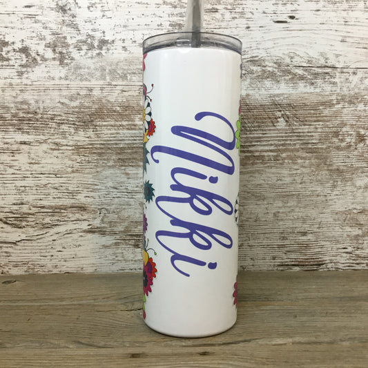 Customized Retro Floral Folk 20 oz Skinny Tumbler: Your Name, Your Style