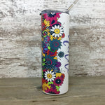 Retro Floral Folk Personalized Name 20 oz Skinny Tumbler with Lid and Straw