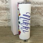 Retro Floral Folk Personalized Name 20 oz Skinny Tumbler with Lid and Straw
