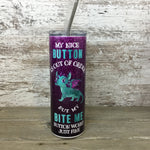 My Nice Button is Out of Order Purple Glitter Dragon 20 oz Skinny Tumbler with Lid and Straw