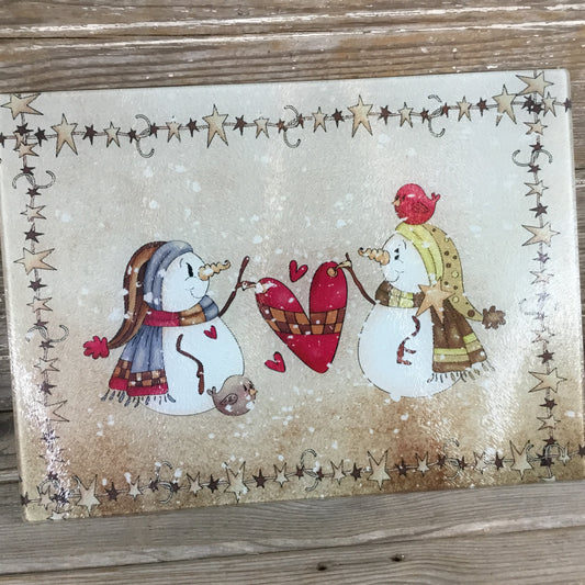 Snowman Friends Glass Cutting Board