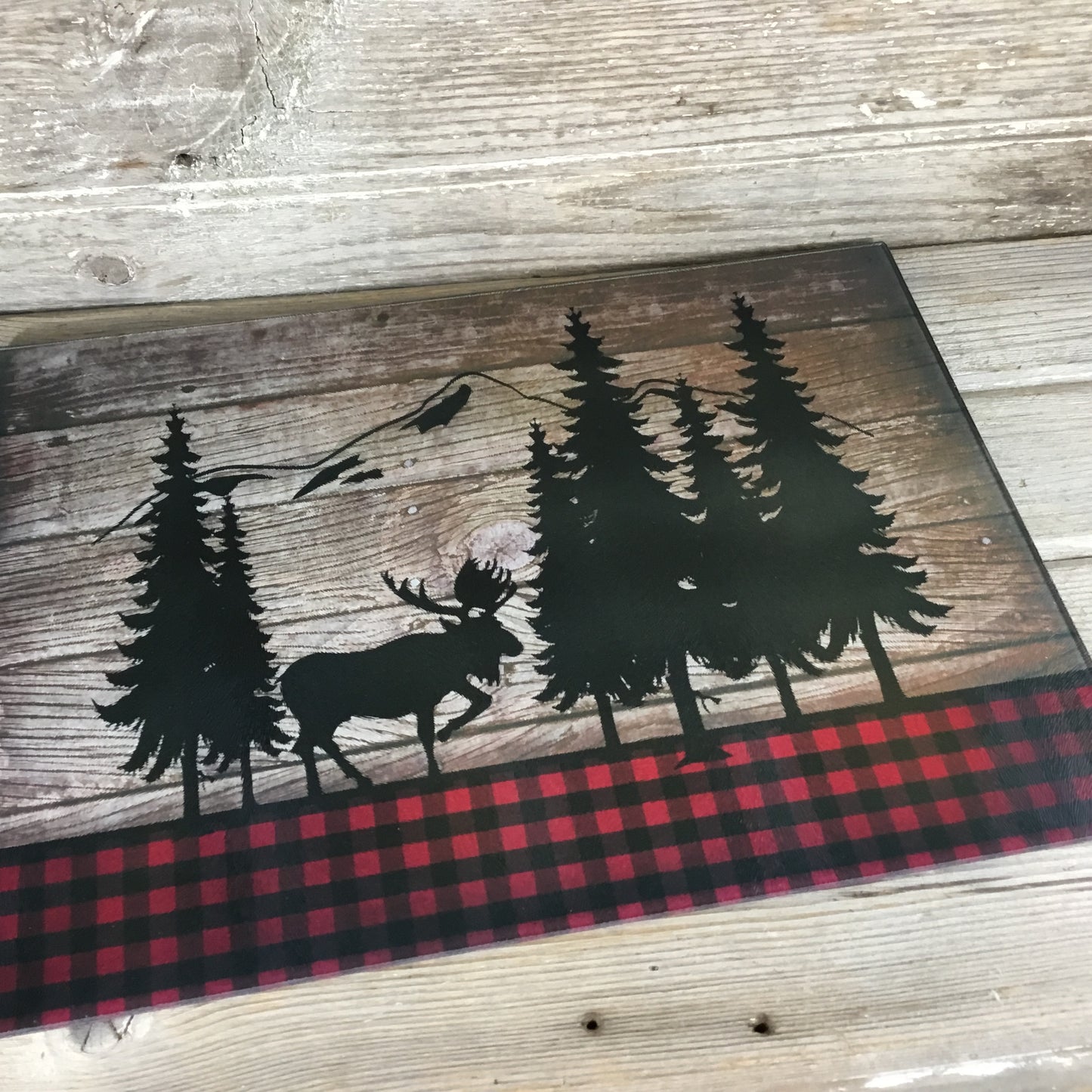 Moose Buffalo Plaid Cutting Board