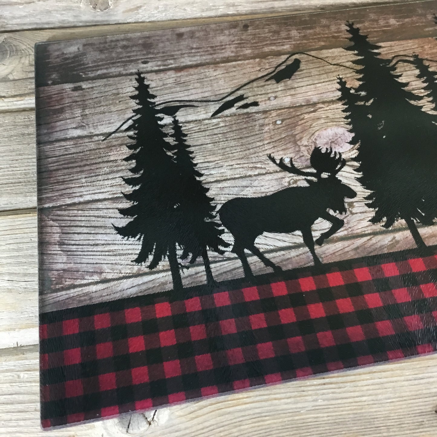 Moose Buffalo Plaid Cutting Board