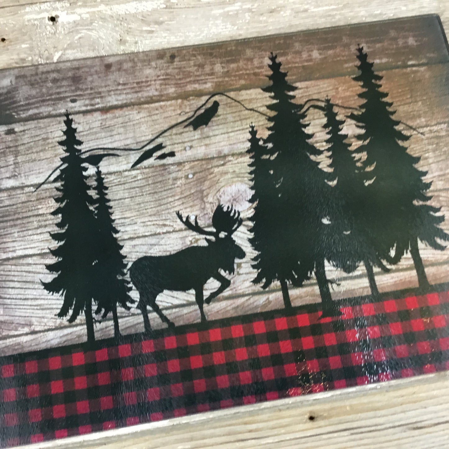 Moose Buffalo Plaid Cutting Board