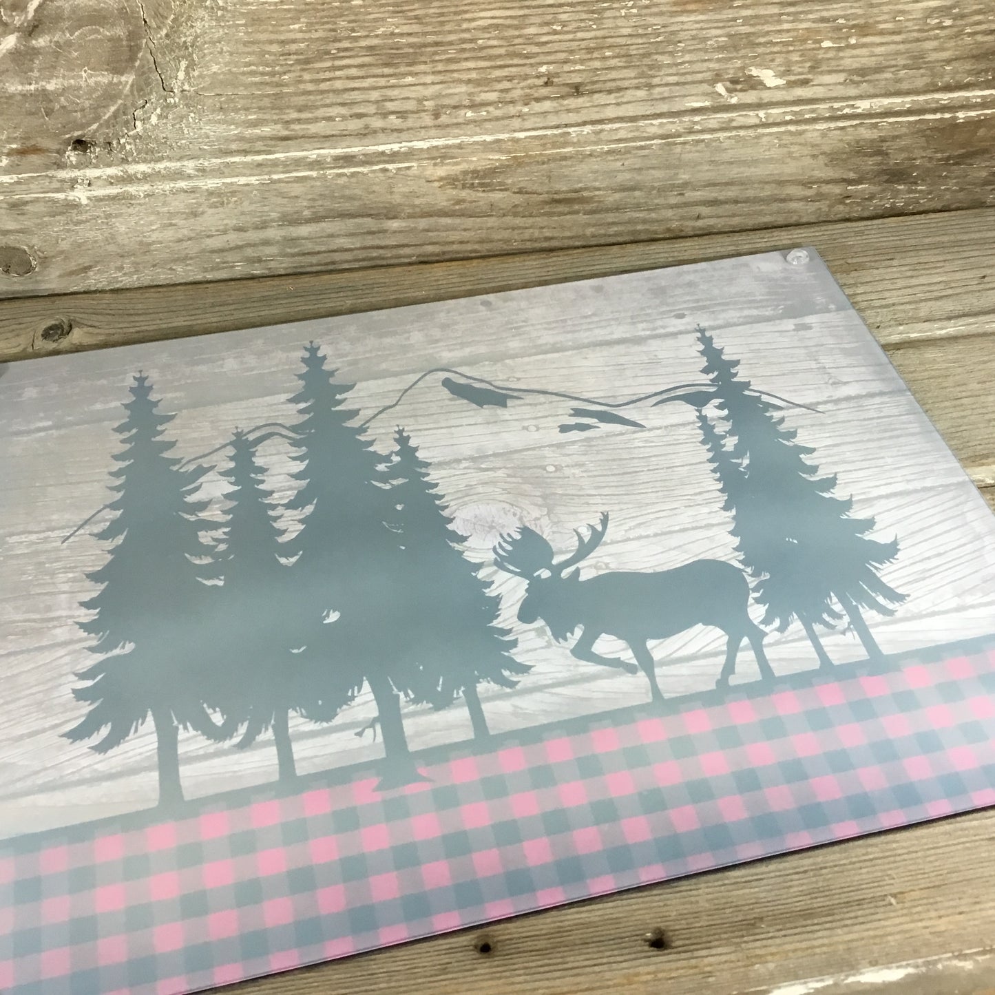 Moose Buffalo Plaid Cutting Board