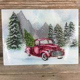 Vintage Red Truck Glass Cutting Board