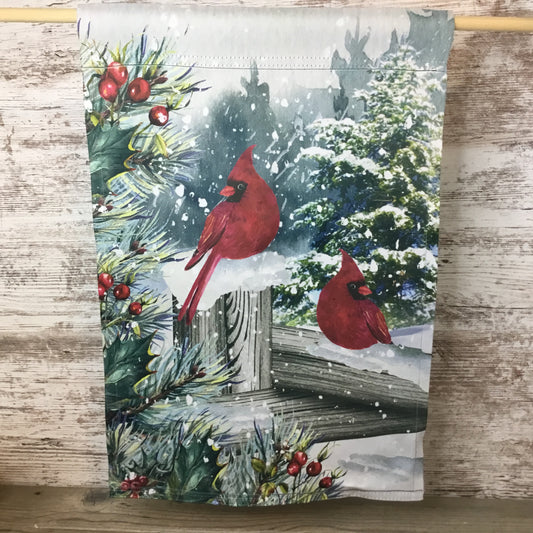Male Cardinals on the Fence Winter Garden Flag