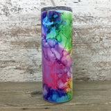 Rainbow Ink Swirls Personalized Name 20 oz Skinny Tumbler with Lid and Straw