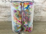 Retro Paisley Rainbow Personalized Name 20 oz Skinny Tumbler with Lid and Straw