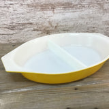 Vintage Pyrex Divided Casserole Yellow 1 1/2 Qt. Ovenware Dish No Lid USA