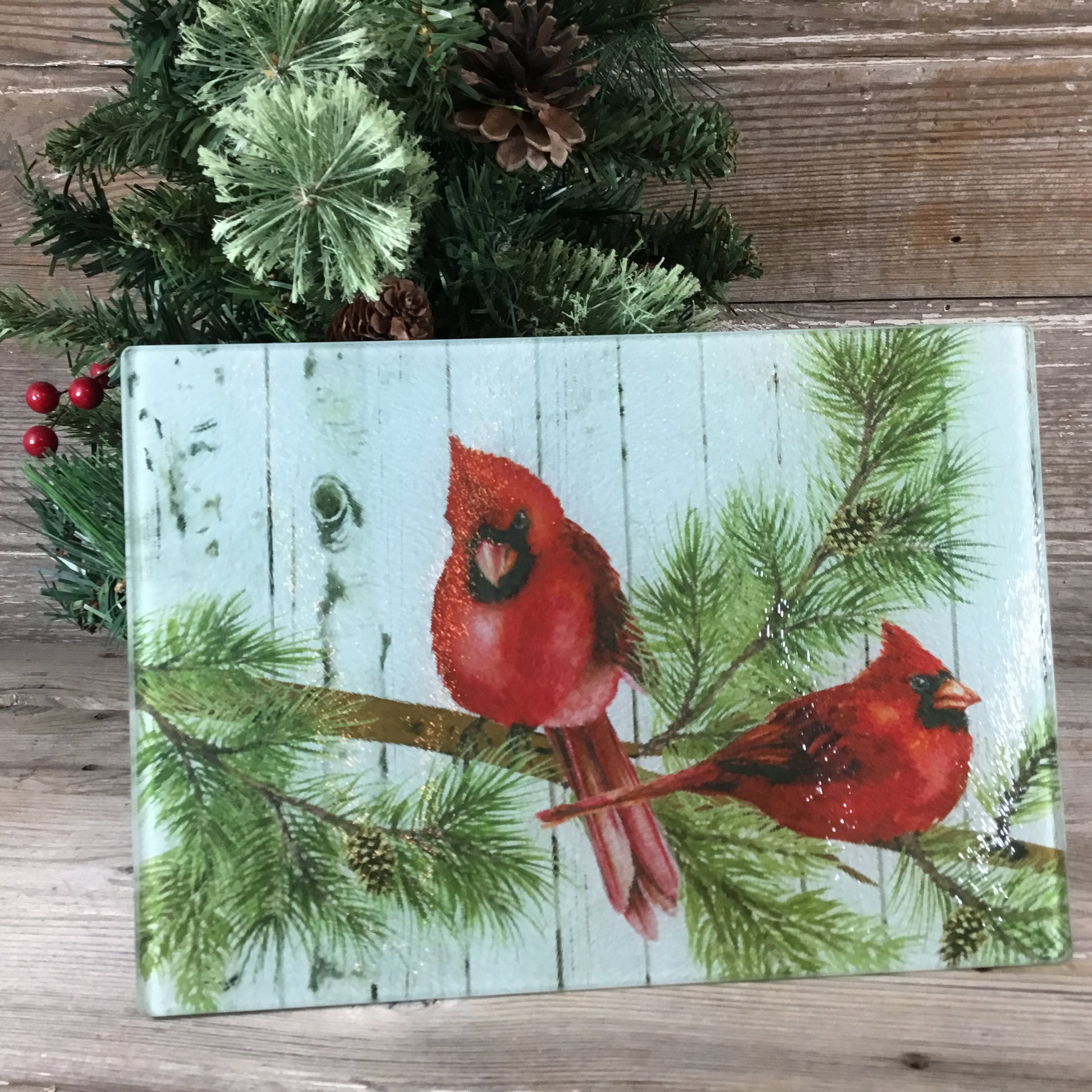 Male Cardinal Glass Cutting Board