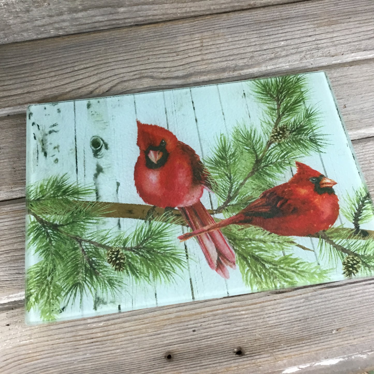 Male Cardinal Glass Cutting Board