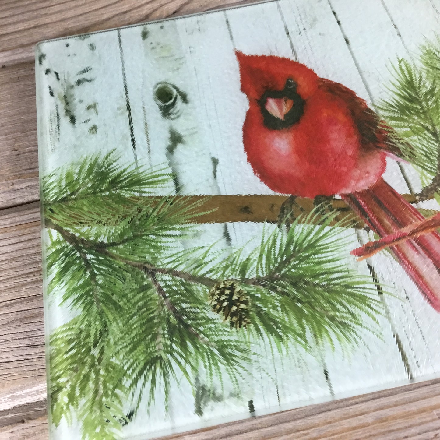 Male Cardinal Glass Cutting Board