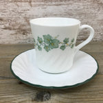 Set of 7 Corelle Callaway Green Ivy Coffee Tea Cups Saucer Dark Green Edge