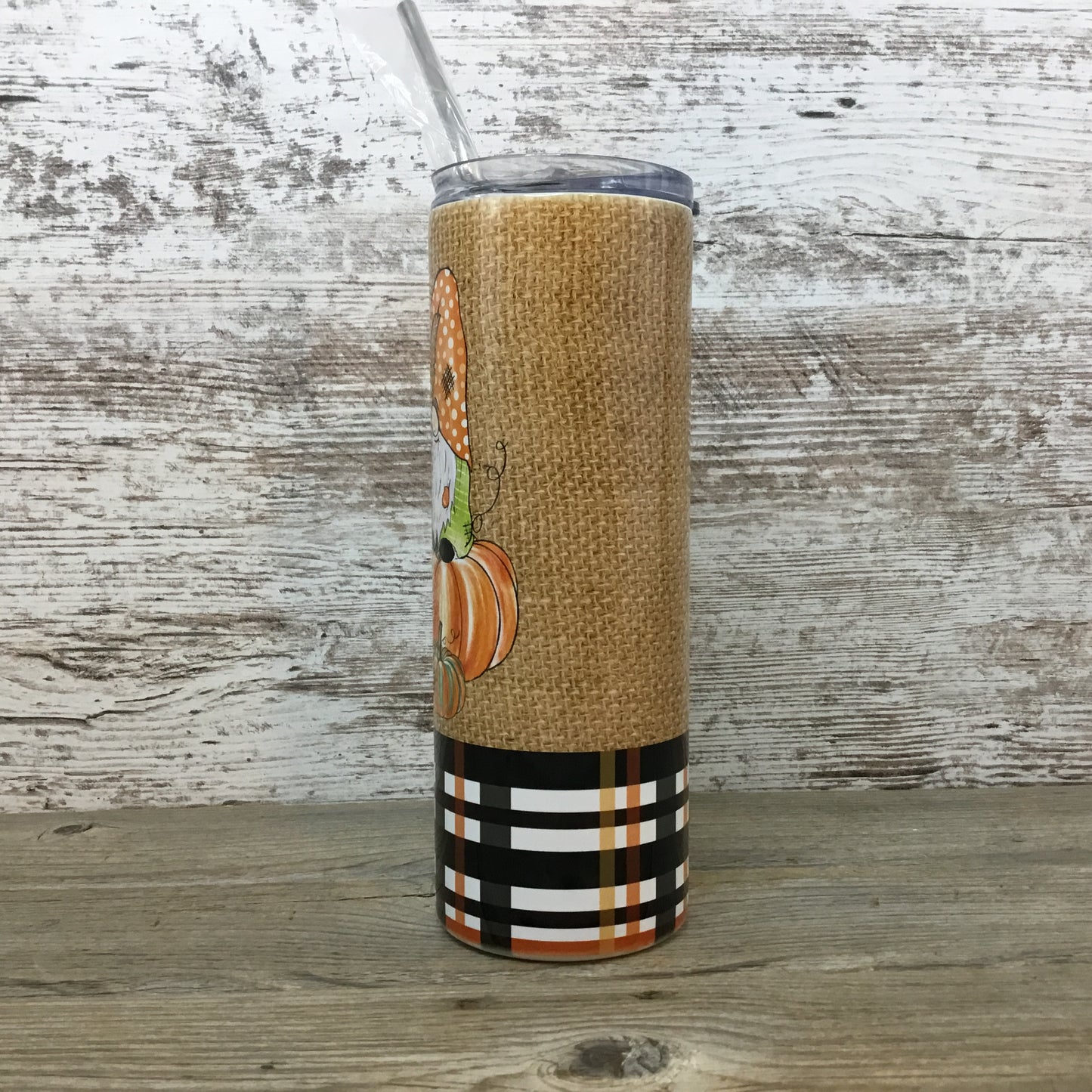 Fall Gnomes and Pumpkins 20 oz Skinny Tumbler with Lid and Straw