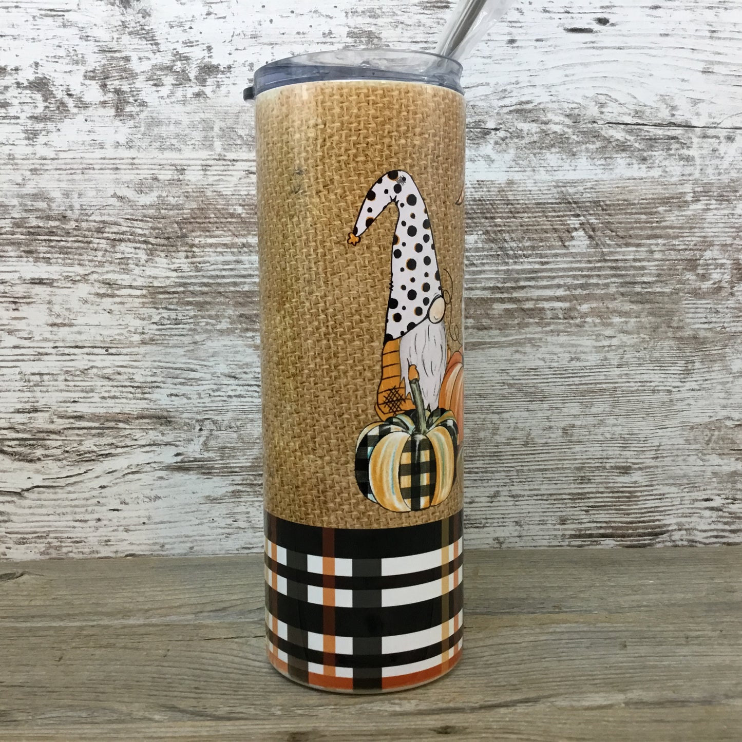 Fall Gnomes and Pumpkins 20 oz Skinny Tumbler with Lid and Straw