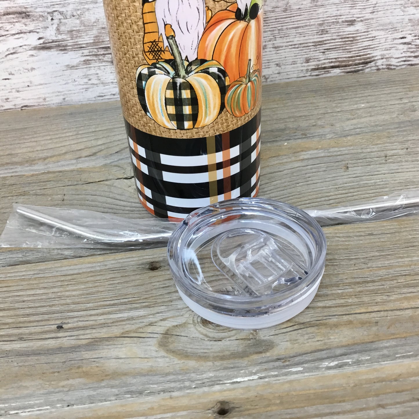 Fall Gnomes and Pumpkins 20 oz Skinny Tumbler with Lid and Straw