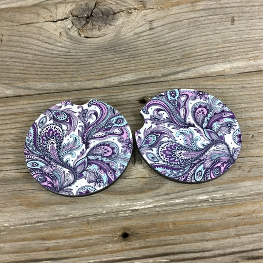 Purple Paisley Car Coasters