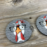 Funny Chicken with Glasses Car Coasters