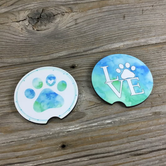 Dog Paw Print Love Car Coasters