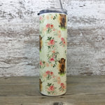 Floral Highland Cow 20 oz Skinny Tumbler with Straw & Lid