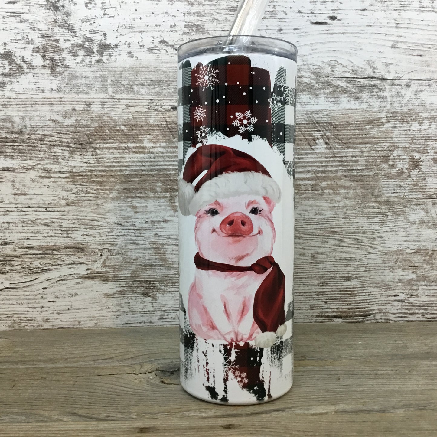 Pig Santa Christmas 20 oz Skinny Tumbler with Straw & Lid