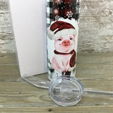 Pig Santa Christmas 20 oz Skinny Tumbler with Straw & Lid