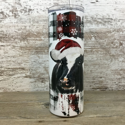 Cow Santa Christmas 20 oz Skinny Tumbler with Straw & Lid