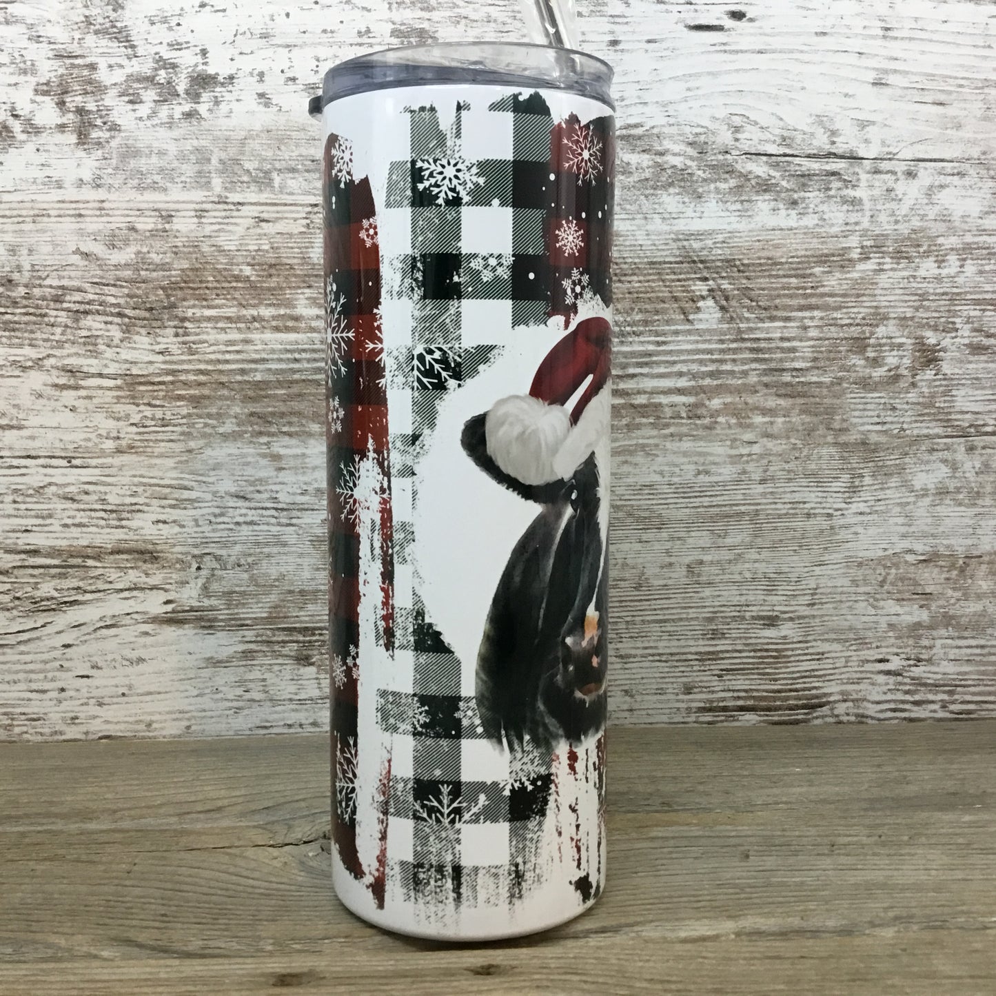 Cow Santa Christmas 20 oz Skinny Tumbler with Straw & Lid