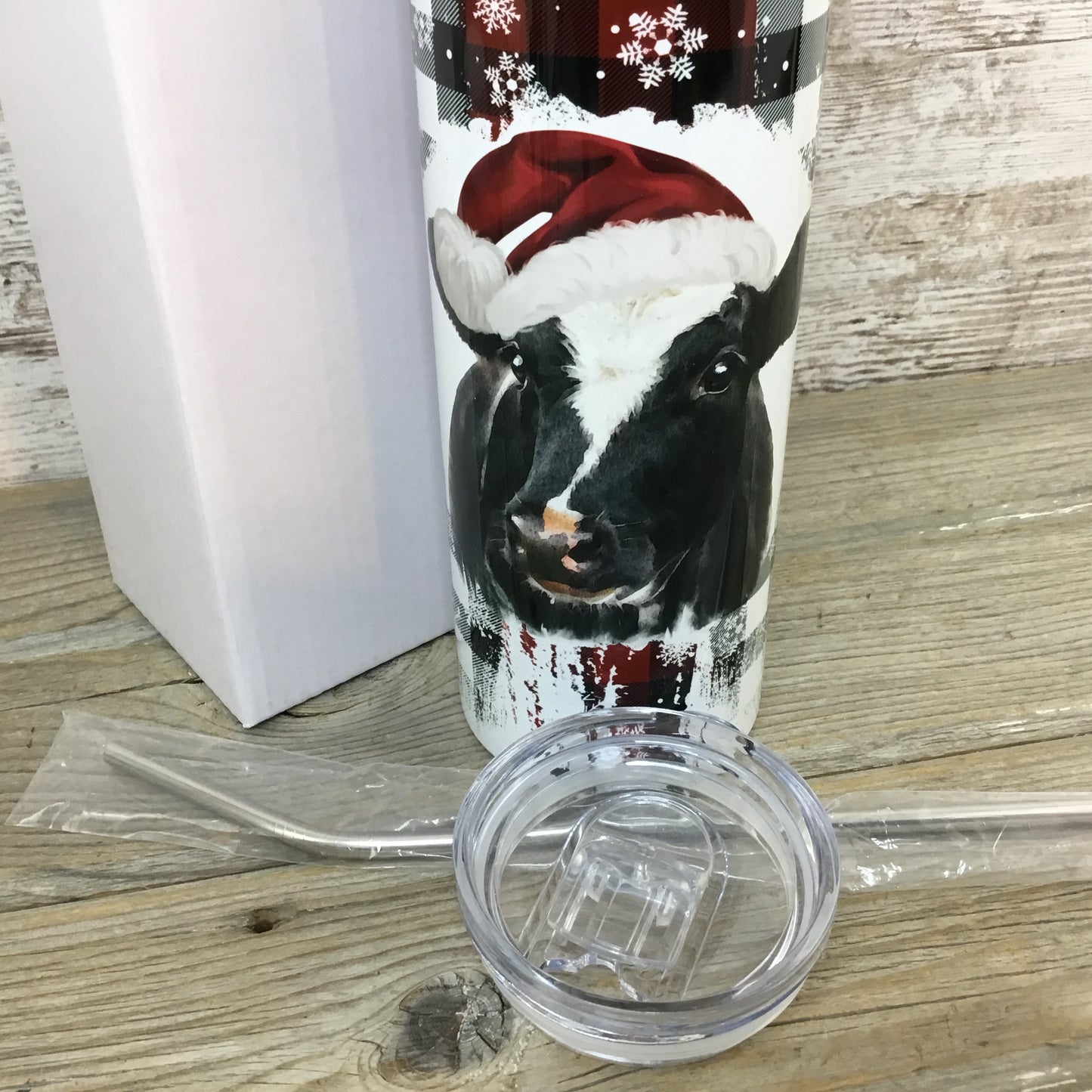 Cow Santa Christmas 20 oz Skinny Tumbler with Straw & Lid